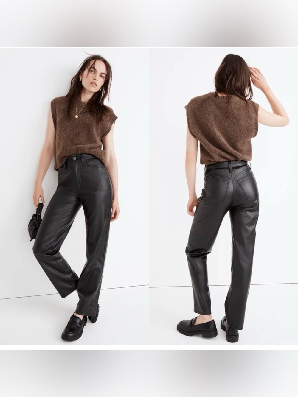 Madewell The Petite Perfect Vintage Straight Jean: Faux Leather Edition size 31